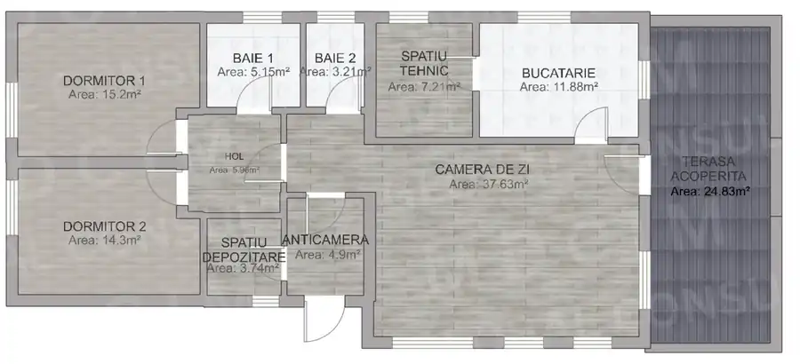 Plan parter structura – casa mare 134 mp, zidarie confinata